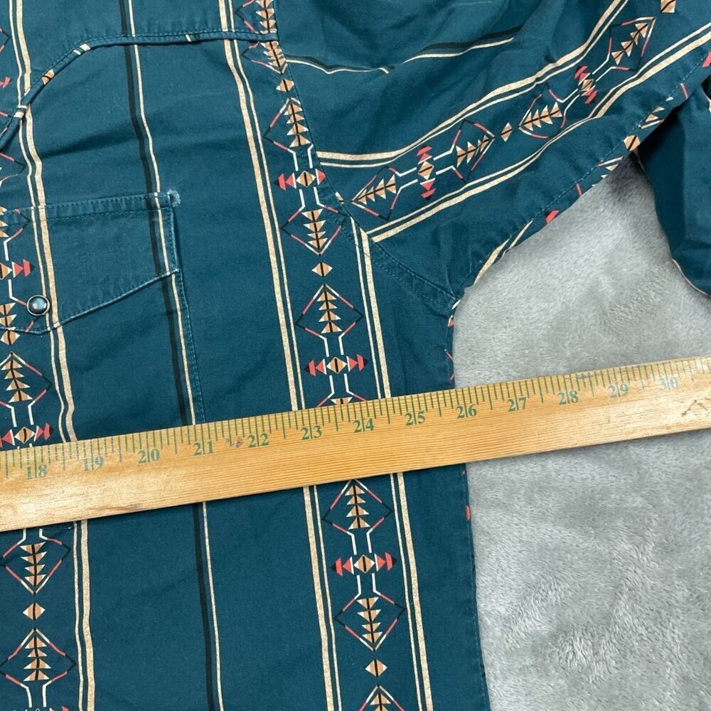 Vintage Wrangler Western Shirt XXL Teal Striped Long Sleeve Snap Button 6324 - Picture 7 of 8